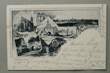 AK Gruss aus Merkendorf / 1903 / Mehrbildkarte / Oberes Thor / Kirche / Unteres Thor / Strassenansicht